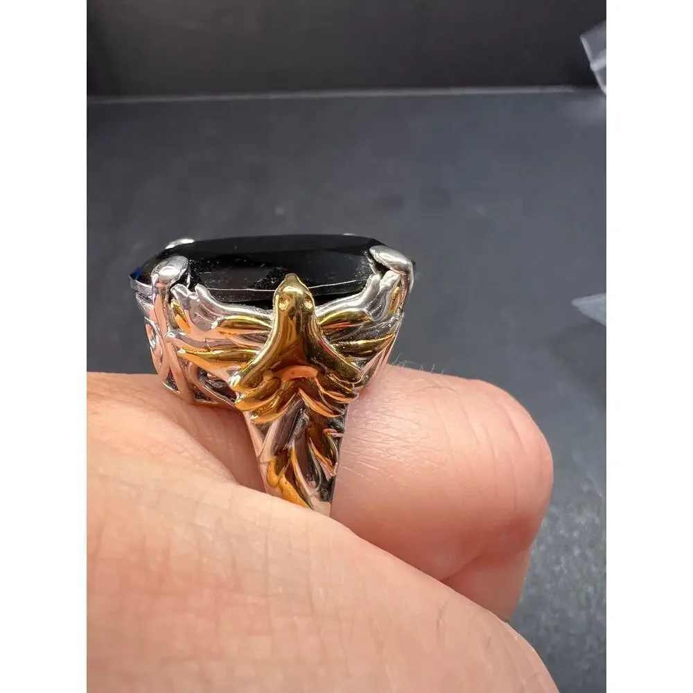NEW Black spinel Phoenix ring in rhodium and vermeil over sterling silver size 7